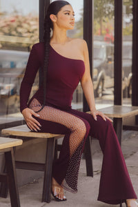 Maroon Rhinestone Bodysuit